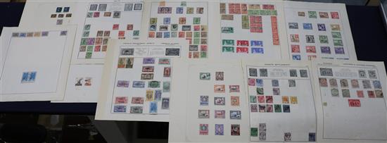 A group of stamp album pages and loose stamps including Penny Black letter